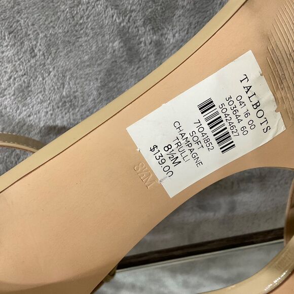 Talbots Patent Leather dressy Open Toe heels Women’s 8.5 Tan nude - Picture 8 of 9